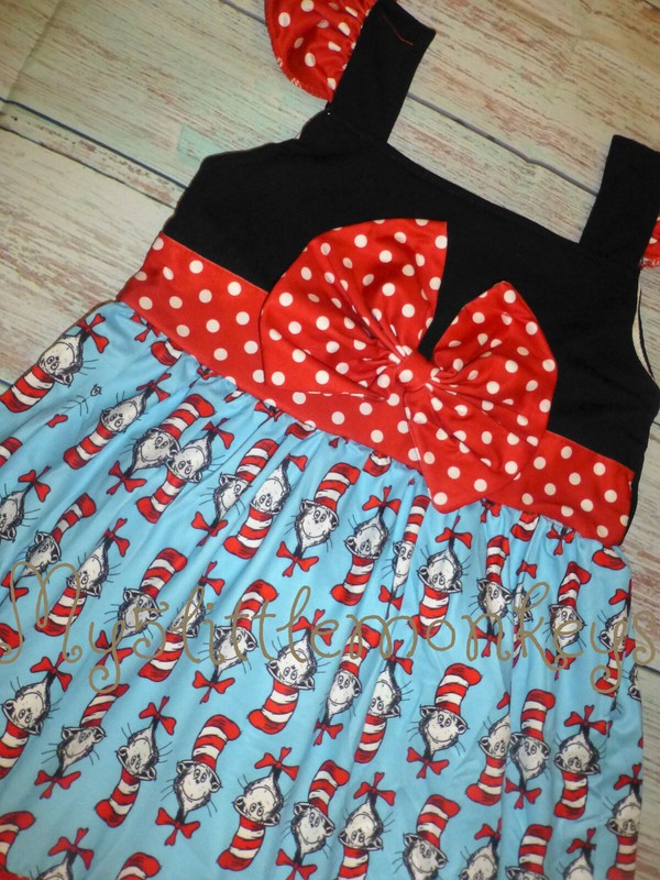NEW Dr Seuss Cat in the Hat Ruffle Tunic Dress Girls Boutique Outfit Set gallery