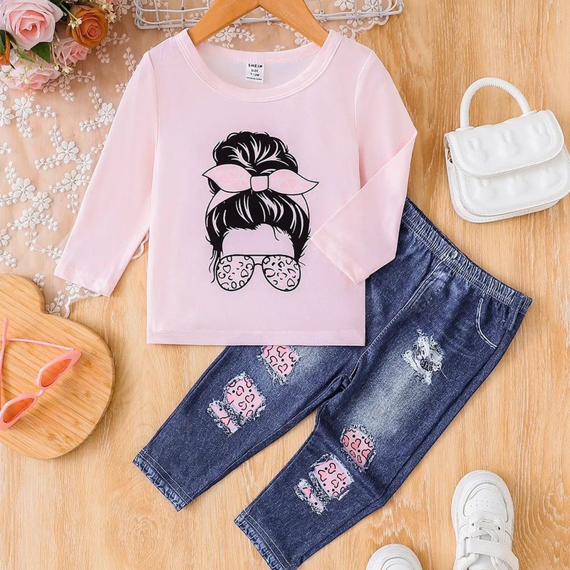 Toddler Girl Clothes Long Sleeve Top and Jeans Pants Toddler Girl Fall Outfits