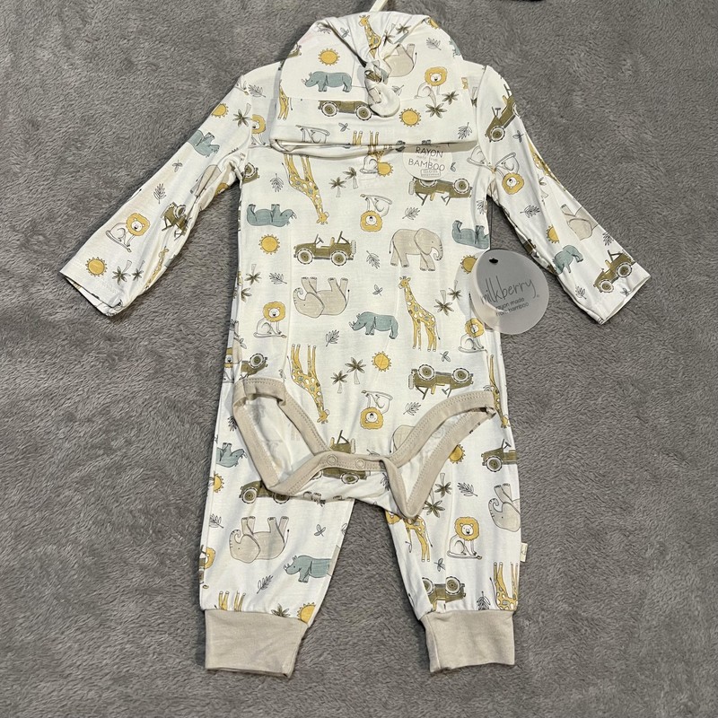 Milkberry Set Infant 6-9M Safari Animal Print Bamboo Rayon Bodysuit Pants Hat