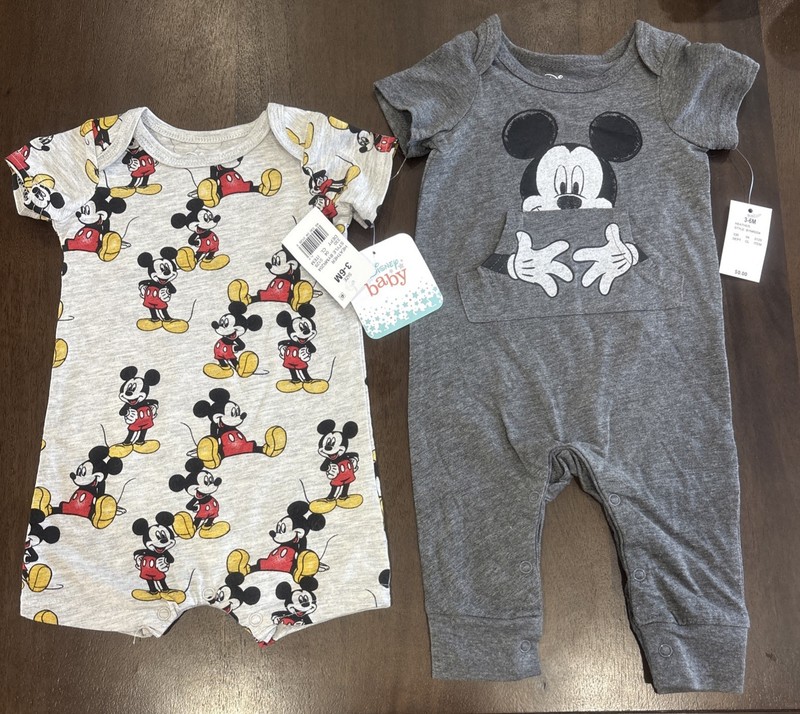 Mickey Mouse 2 Piece Set Size 3-6 Months Romper Disney Baby New With Tags