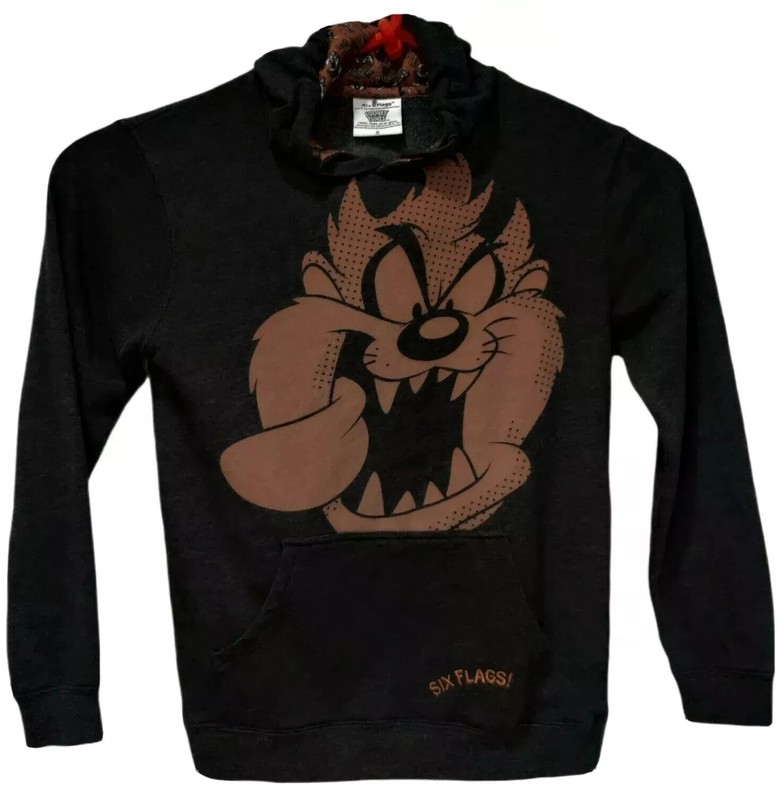 Gorgeous Men’s SIX FLAGS Krazy Taz Mania Pullover Hoodie SizeSmall Looney Tunes