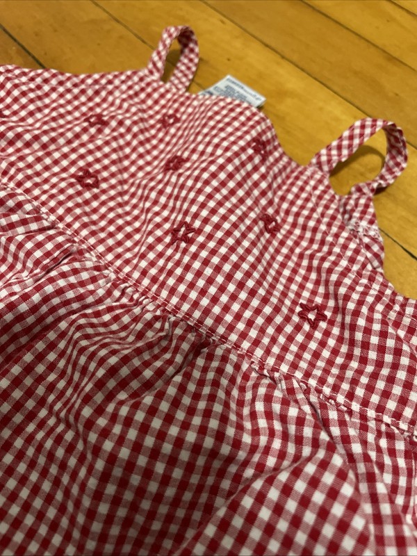 Baby Girl Vintage Oshkosh 6-9 Month Red Check Flower Romper Outfit gallery