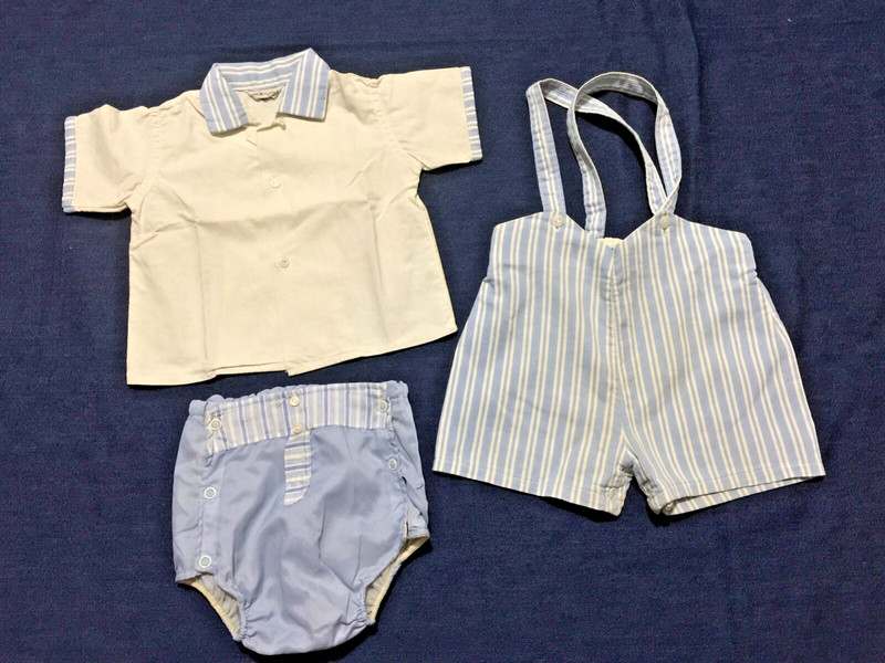 Vintage baby boy outfit Retro summer 3 pc. cotton shorts 12+month