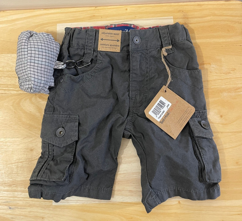 Timberland Baby Boy Short + Foldable Hat Set, Cotton, 6 Month, Olive Green, New, gallery