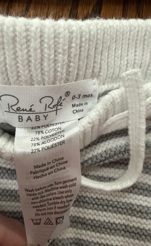 Rene Rofe Baby 0-3 Month White Gray Elephant 2 Pc Sweater and Striped Pants Set gallery