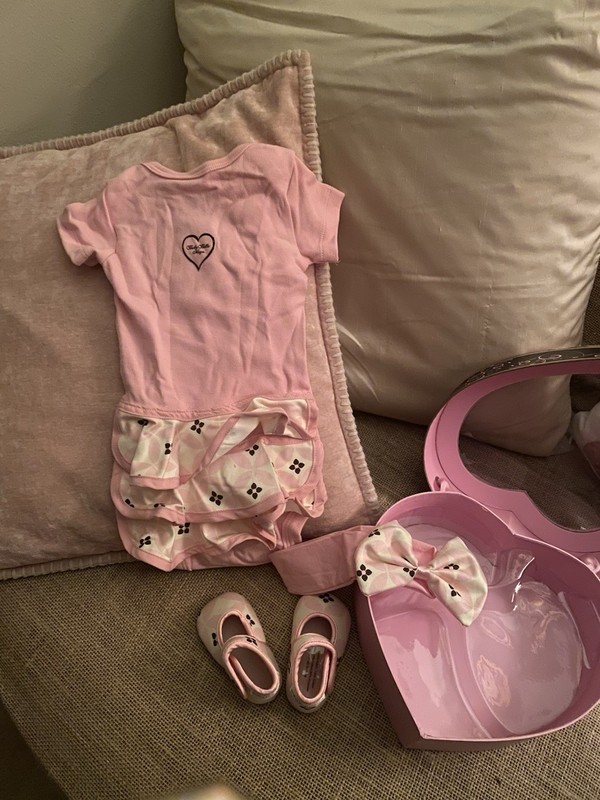 Baby Bella Maya Pink Bodysuit Gift Set 0-6 Months with Headband & Shoes, Hearts