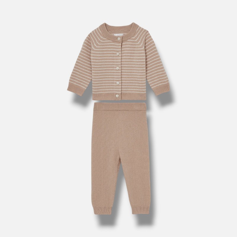 Reiss Baby’s Beige Elshe Striped Cardigan & Knit Joggers Set Size 9-12M