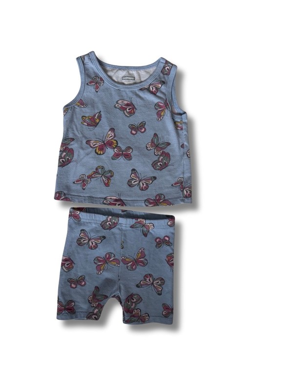 100% Cotton 18M Light Blue Butterfly Tank & Shorts Set Sleeveless