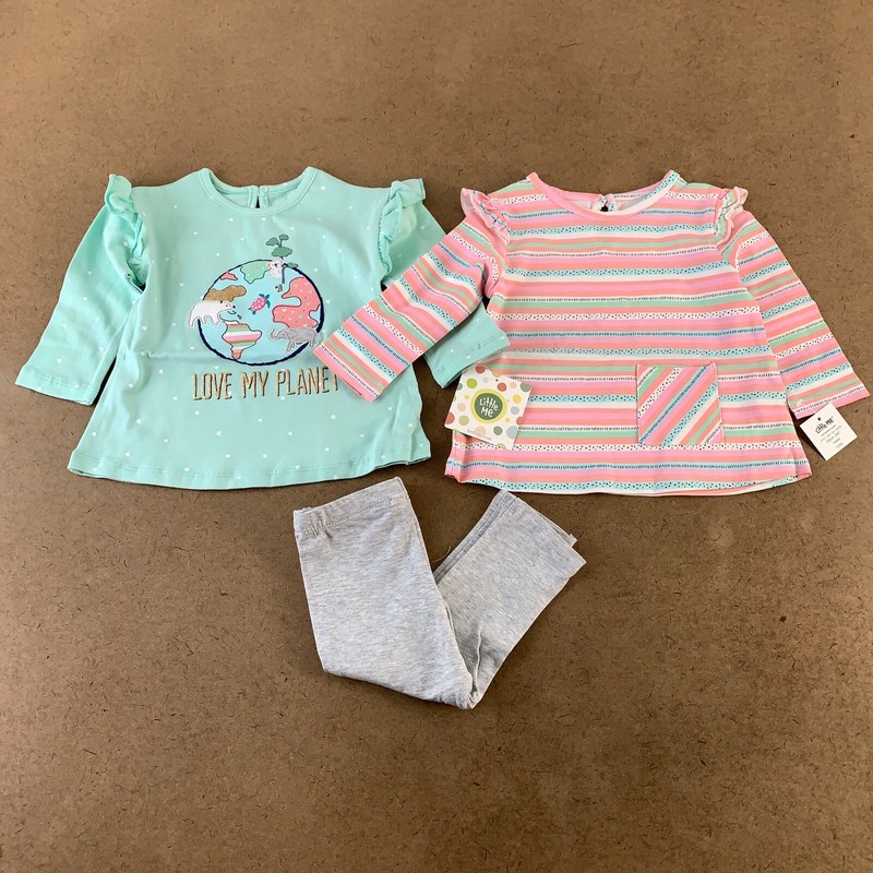 Little Me Baby Girl Size 12 Months Aqua Planet Printed 3 Piece Play Set NWT