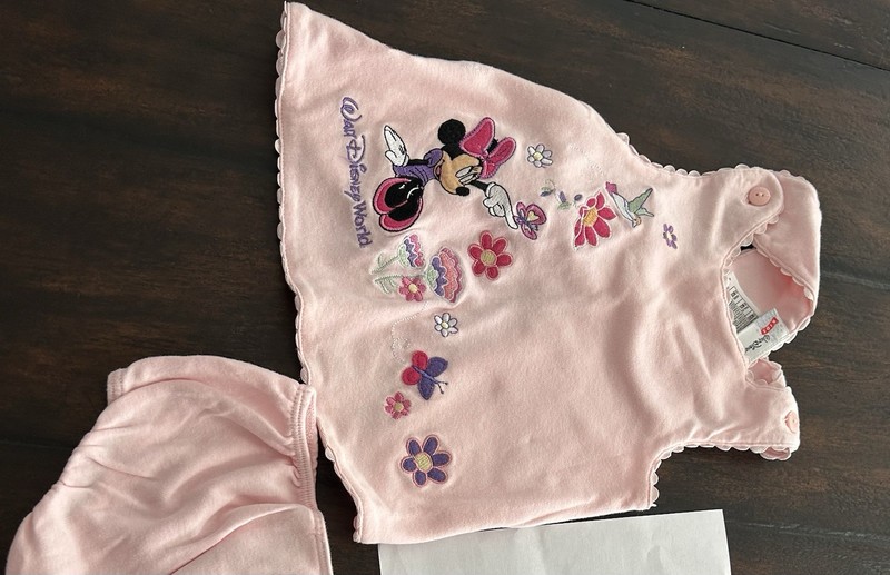 Walt Disney World Minnie Mouse 2pc Pink Floral Dress & Bloomers 6M Button gallery