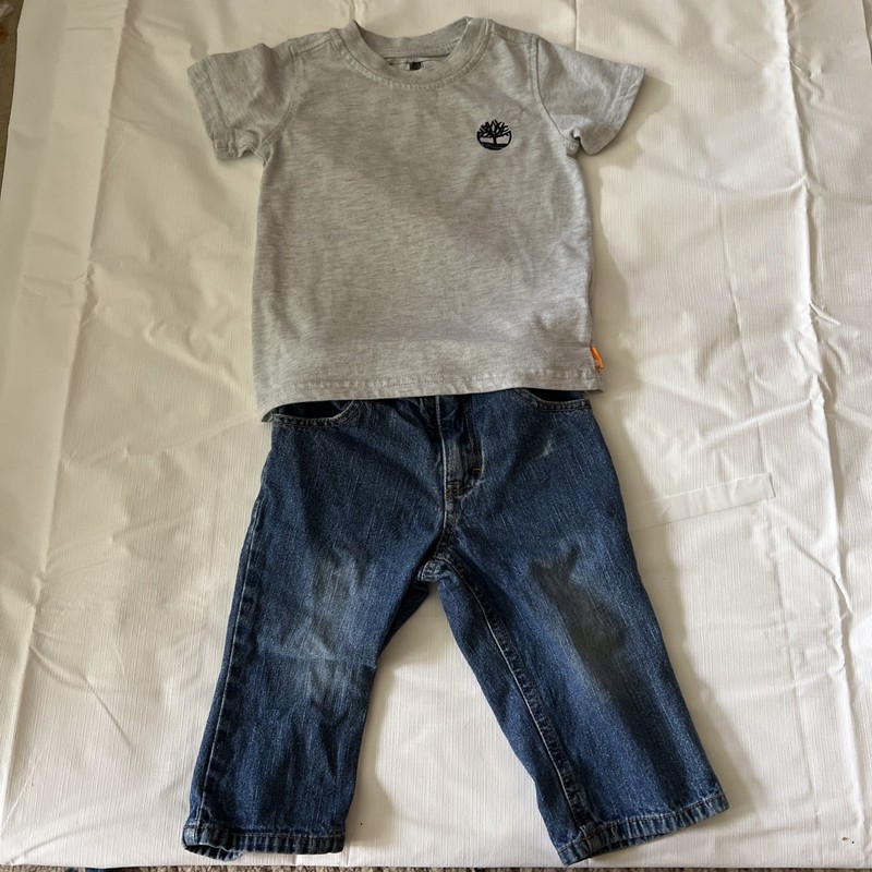 Timberland 18 Months Elastic Waist Blue Jeans and 24 Months T-Shirt w/logo