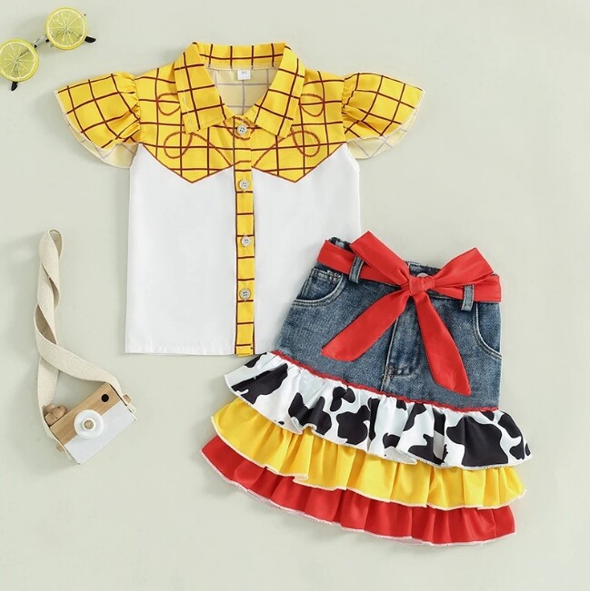 NEW Toy Story Cowgirl Jesse Girls Denim Skirt Outfit Halloween Costume