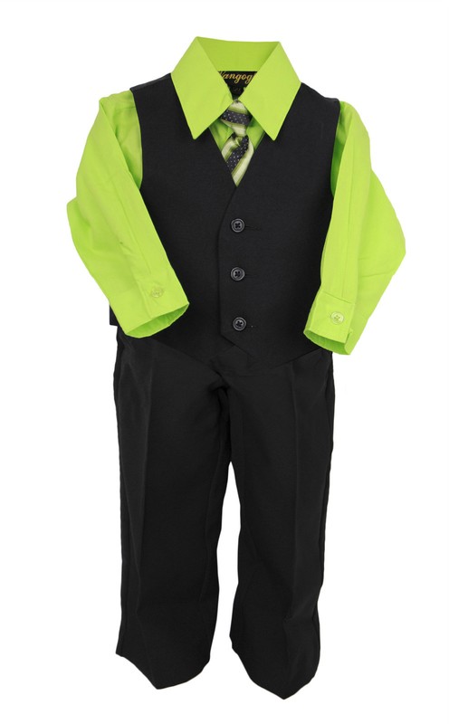 Infant 4 pcs Vest & Pant Set 1000-LIM Lime Shirt / Black w/ Matching Tie 3M-24M