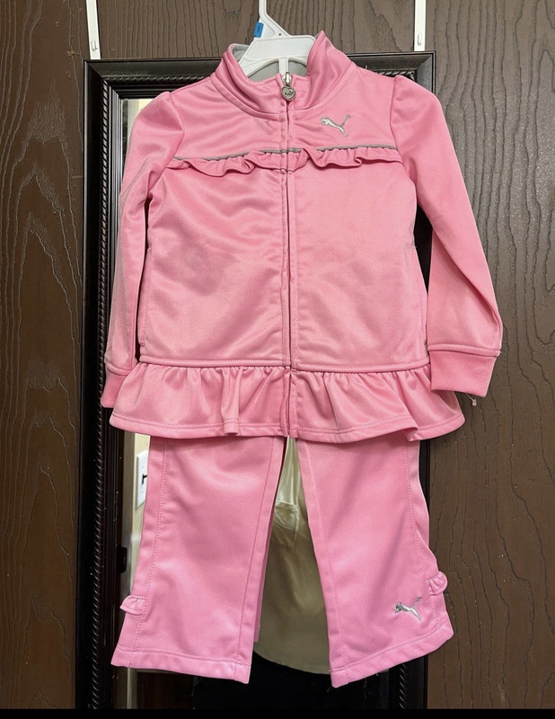 PUMA Girls 2-Piece Track Jacket & Pants Set Pink/Gray 24M Zip Pockets