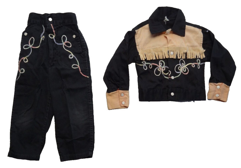 Toddler Western Rodeo Cowboy Outfit Pearl Snap Costume Halloween Pant Shirt 50s