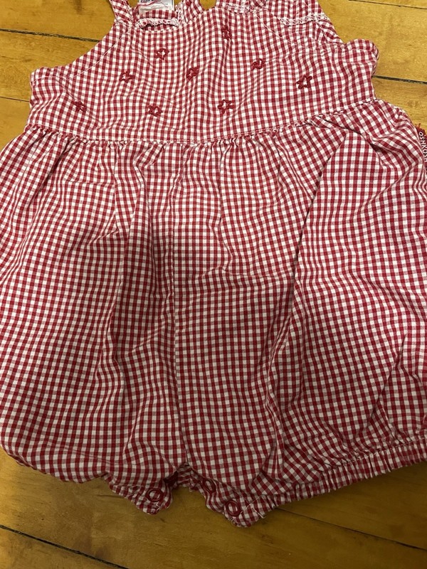 Baby Girl Vintage Oshkosh 6-9 Month Red Check Flower Romper Outfit gallery