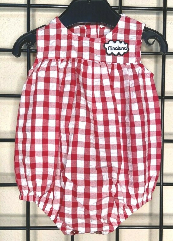 NEW NWT RED/White Gingham-Classic Girl Bubble/Romper-by NinaLuna Sz 3M (0-3M)