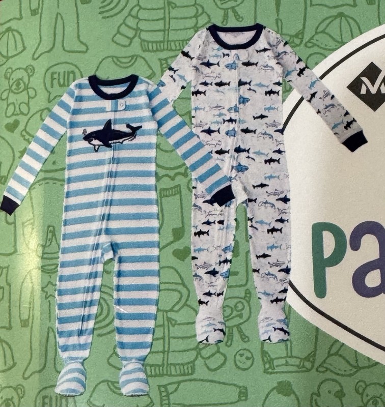 Members Mark My Favorite 1-Pc Pajamas Shark Print Fun Design 2-pk Size 18 Months