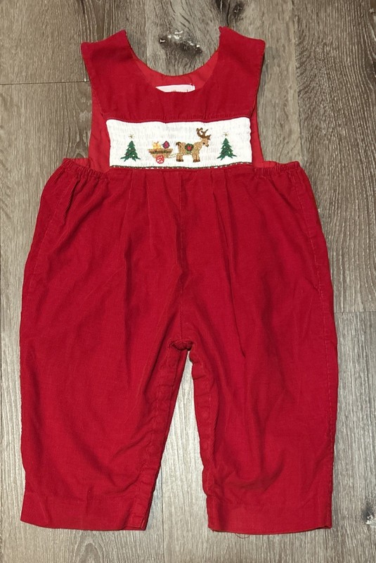 HOUSE OF HATTEN Christmas Romper Red White Smocked Embroidered Baby Size 12 Mo