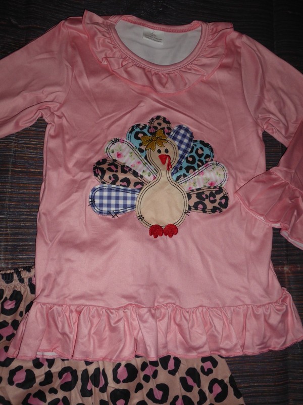 NEW Boutique Turkey Thanksgiving Leopard Bell Bottoms Outfit Set gallery