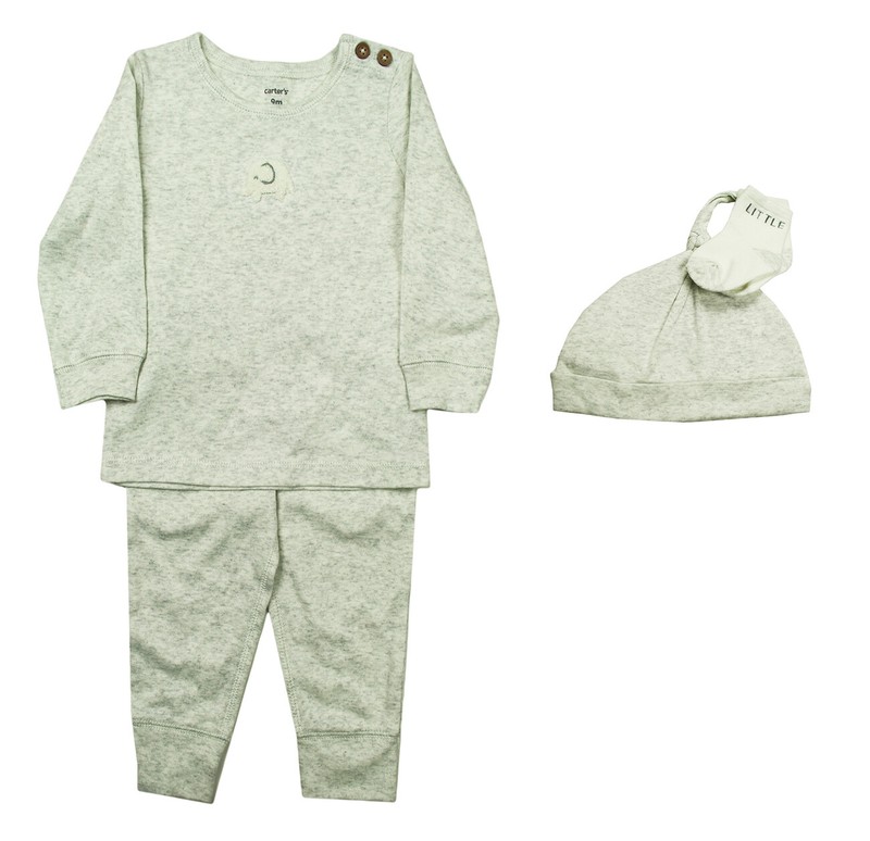 CARTERS NEW INFANT BOYS 4PC GREY 100% COTTON ELEPHANT T SHIRT PANTS HAT SOCKS 9M