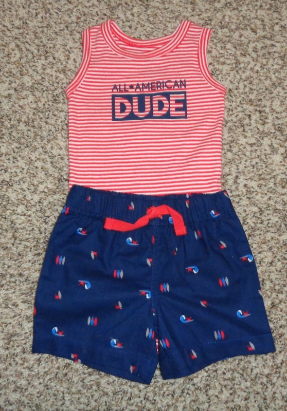 Just One You Baby Boys Outfit Red White Bodysuit Surfboard Shorts 9 Months NEW