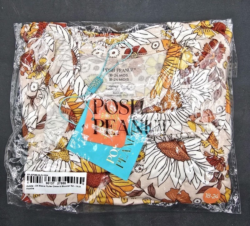 Posh Peanut Goldie 3/4 Sleeve Flutter Dress & Bloomer Set 18-24 Months NEW