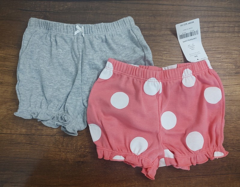 Carters Baby Girl 2 pack Set 3 Months Bubble Shorts Pink Polkadot Gray Bow A6