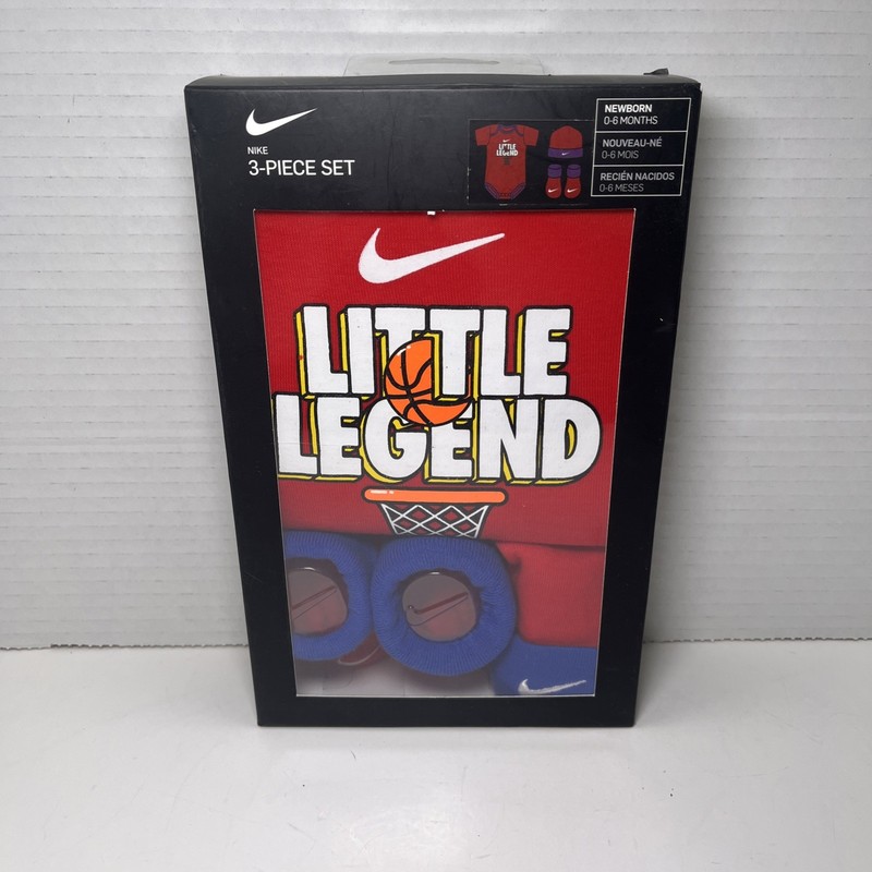 Nike Baby Gift 3 Piece Set 0-6 M Hat, Booties, Bodysuit Little Legend Basketball
