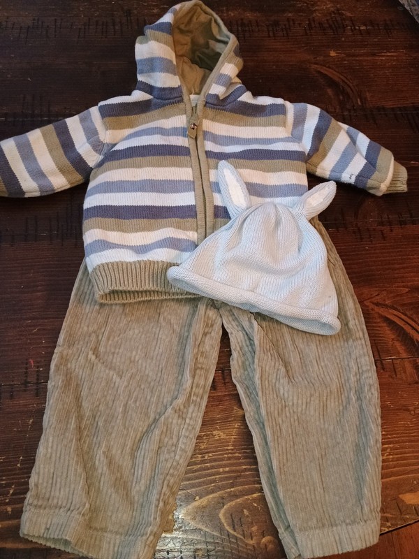VTG 6-9 Boys Knit Full Zip Sweater, Bunny Hat Courdaroy Pants Preppy Easter Y2K