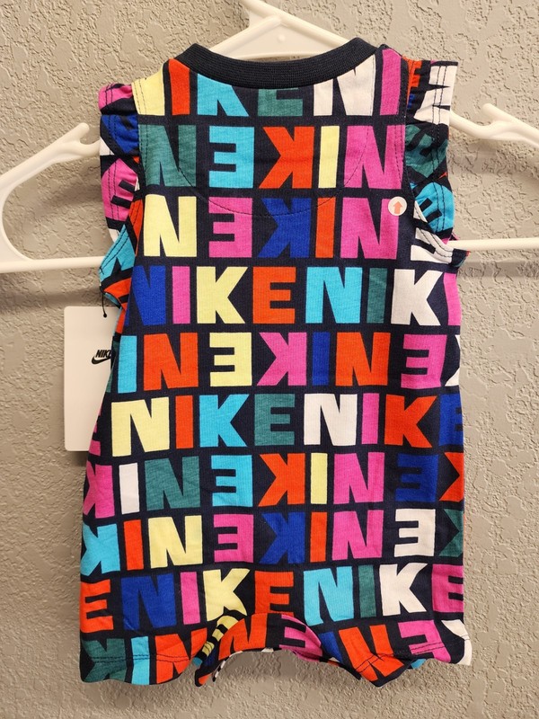 Nike Baby Girls Sz 3 Months Obsidian Colorful Nike Logo Bodysuit Summer Outfit gallery