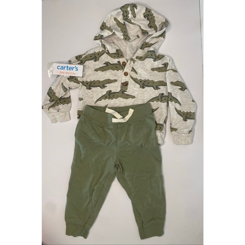 Carter’s Baby Boys’ 2pc Alligator Hooded Sweatshirt & Jogger Pants, 12 M, NWT
