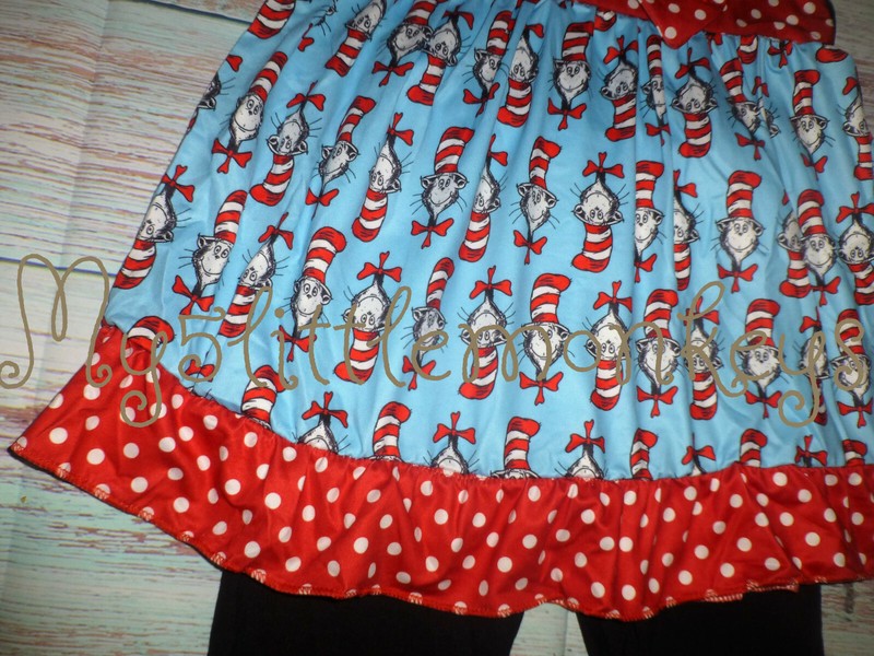 NEW Dr Seuss Cat in the Hat Ruffle Tunic Dress Girls Boutique Outfit Set gallery