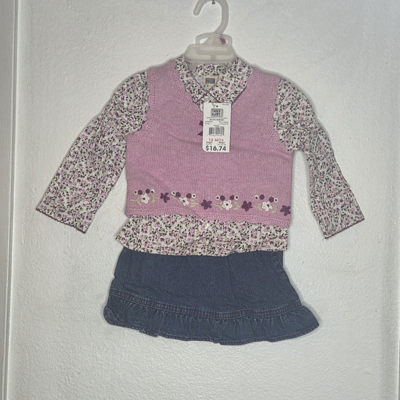 NWT Vintage 2006 Faded Glory Baby Girl 3pc Skirt Set 18 Months Pink Jubilee Y2K