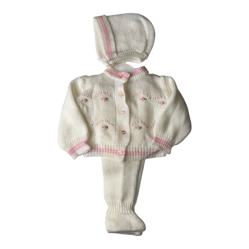 First Impressions 80s Vintage Knitted Pink/Cream Outfit Sz 6/9 M