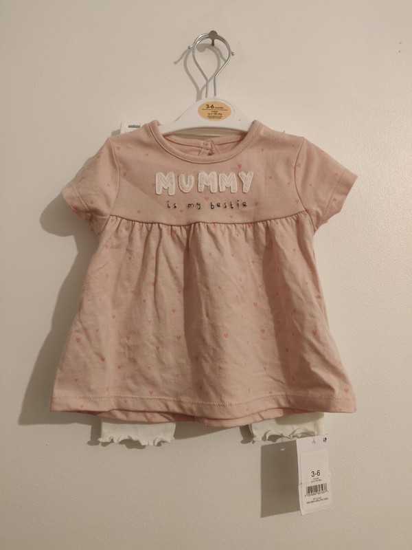 Pink Mummy Is My Bestie Top and Leggings Baby Outfit 3-6 Months Brand New