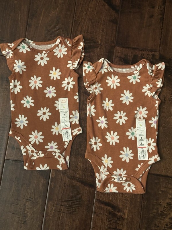 Jumping Beans Outfit Infant Girls TWINS (2 Included) Floral Brown Summer 3 mos