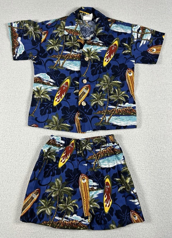 Baby Boy’s Hawaiian Vacation Outfit Shirt & Shorts 12M Made In Hawaii Palm Tree