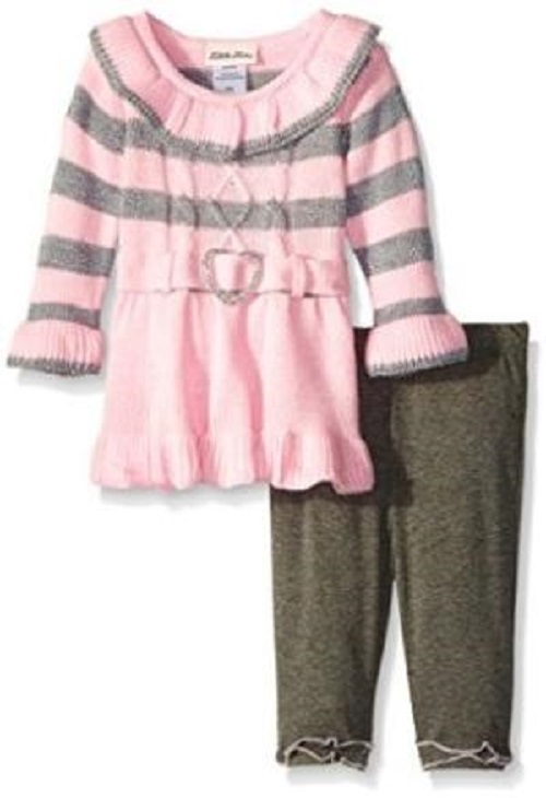 Little Lass Pink & Gray Sweater Dress & Leggings Outfit Infant Girl 12 Months