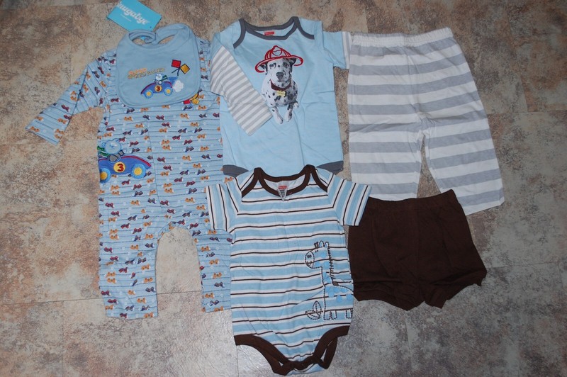 Lot 6-9 mo BOYS Outfit Sets CLOSE OUT 2 bodysuit 1 pants 1 shorts 1 jumper 1 bib