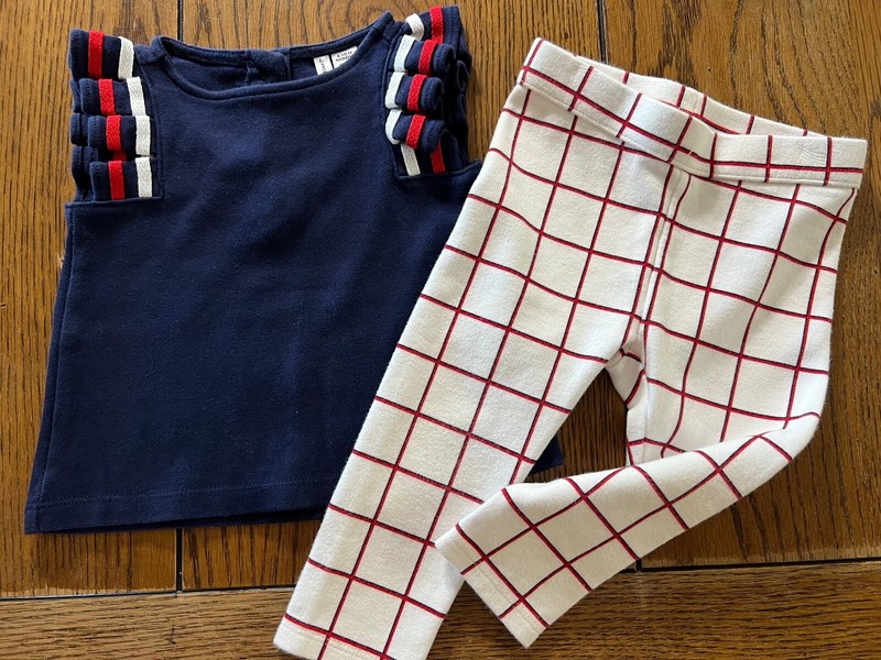 Janie and Jack Outfit Blooming Fields Red White Blue Top & Pants Sz 6-12 Months