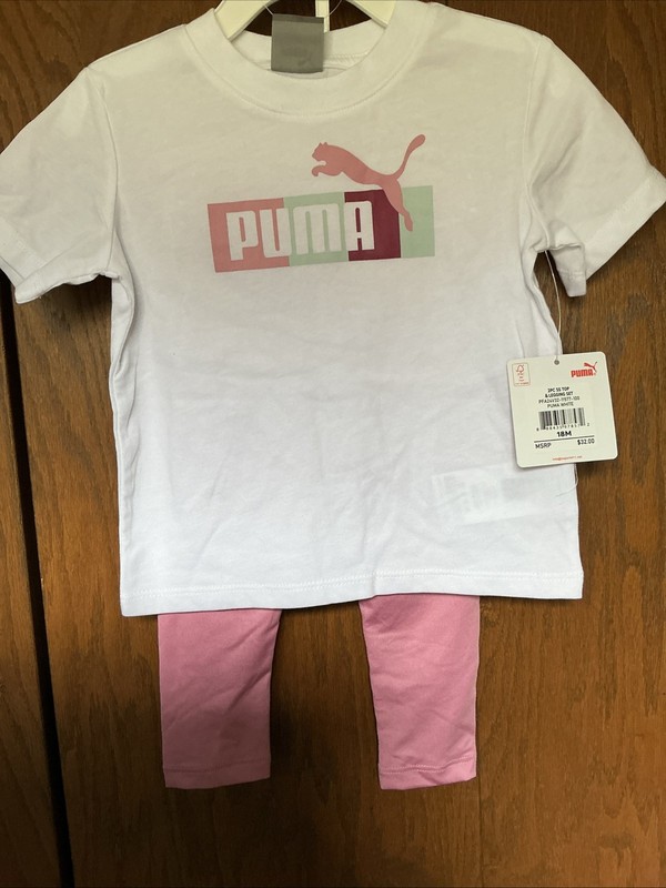 Puma 2 Piece Set Girl’s 18 M Pink White Top & Legging Set NWT