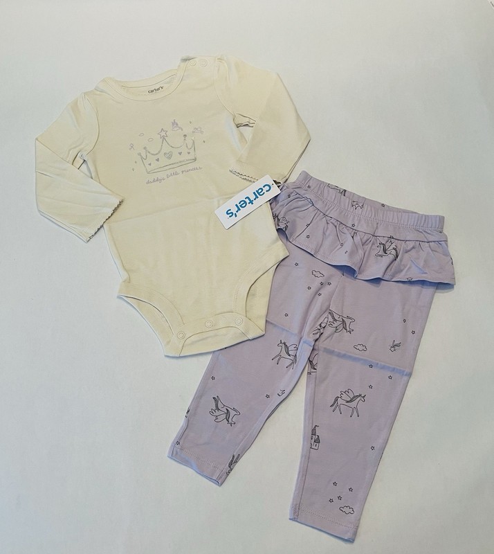Carters Baby Girl 12 Months Pants Bodysuit 2 PC Set Cute Princess Unicorn Outfit