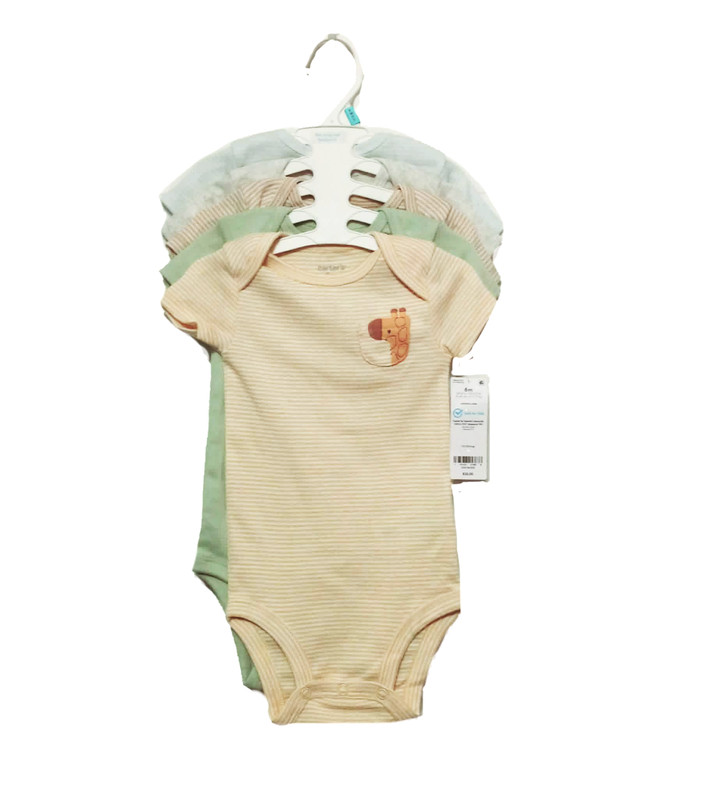 NWT Carter’s Boys 5-Pack Animal Theme Bodysuits 6 Months Stripes Short Sleeve