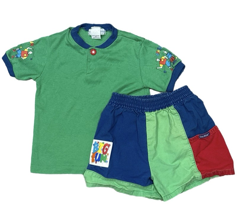 Vintage 80s Osh Kosh B’gosh Multi Colored Block Fish 2 Piece Set Size 4T Kids