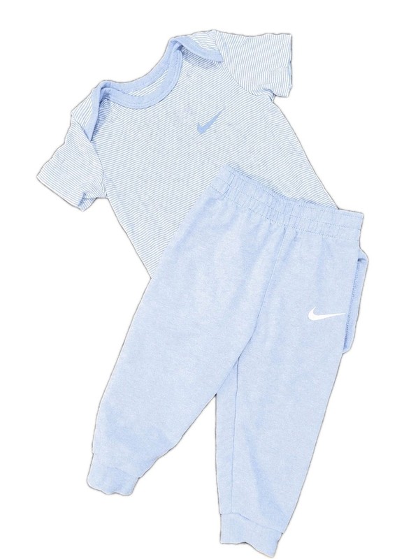 Nike Baby 2 Piece Set Body Suit/bamboo Sweat Pant Infant Boy Girl Blue 9m