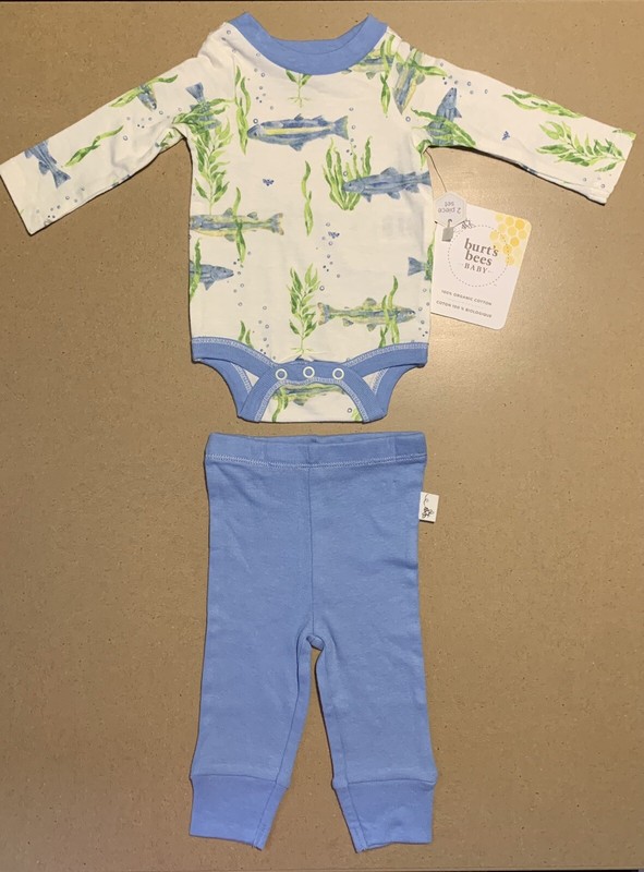 Burt’s Bees Baby Boy Bodysuit & Pants Set Preemie 100% Organic Cotton Sea Animal