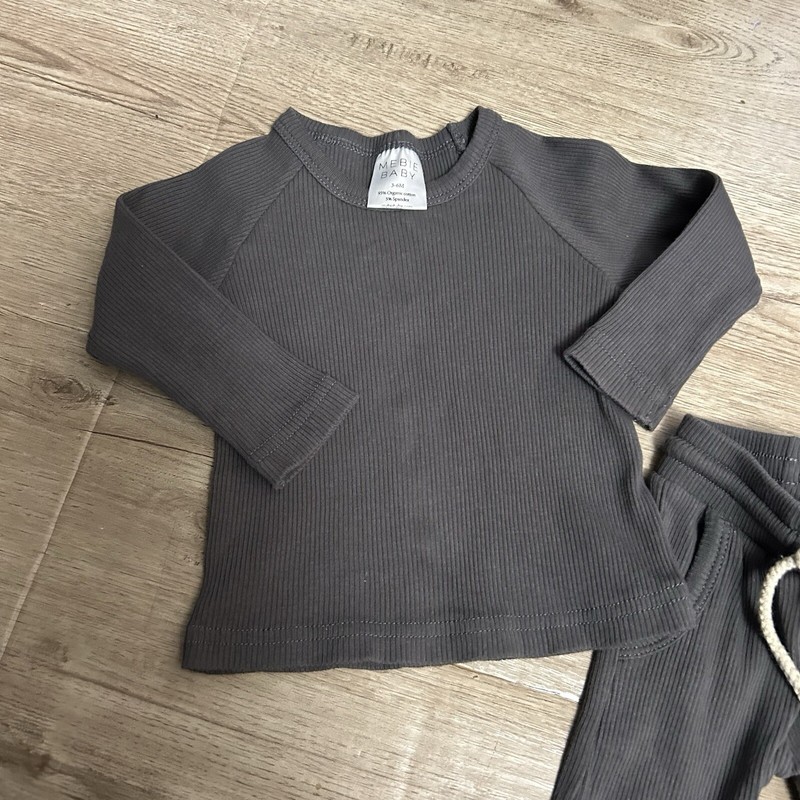Mebie Baby Ribbed Lounge Set Dark Grey 3-6 Months Organic Cotton gallery