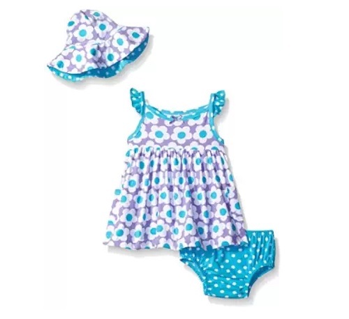 GerberGirls 3-Piece Blue/Purple Flower Dress Cap & Panties Set BABY CLOTHES GIFT