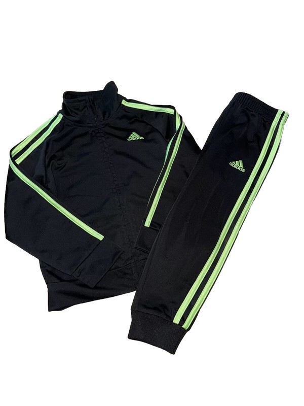 Black And Lime 3 Striped Green Adidas Track Suit Toddler 3T